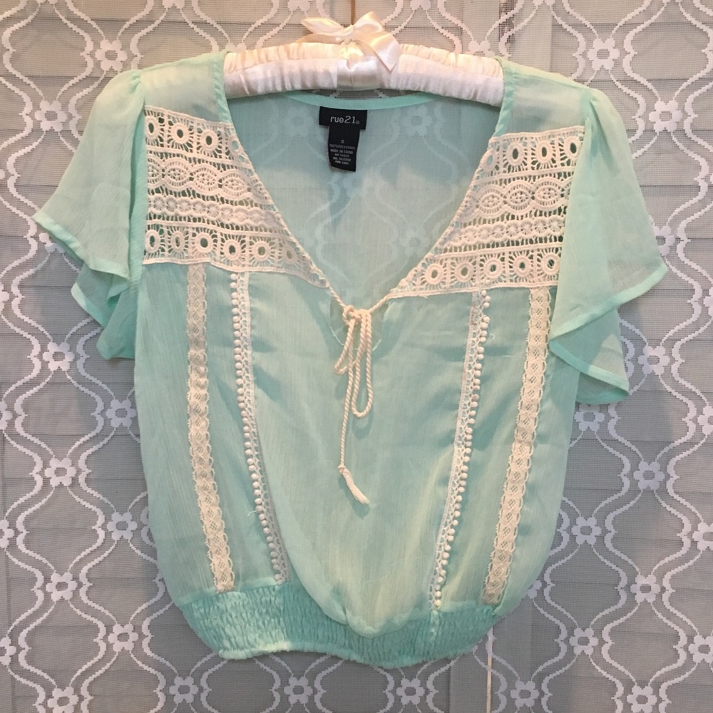 Mint Green Chiffon Crop Top